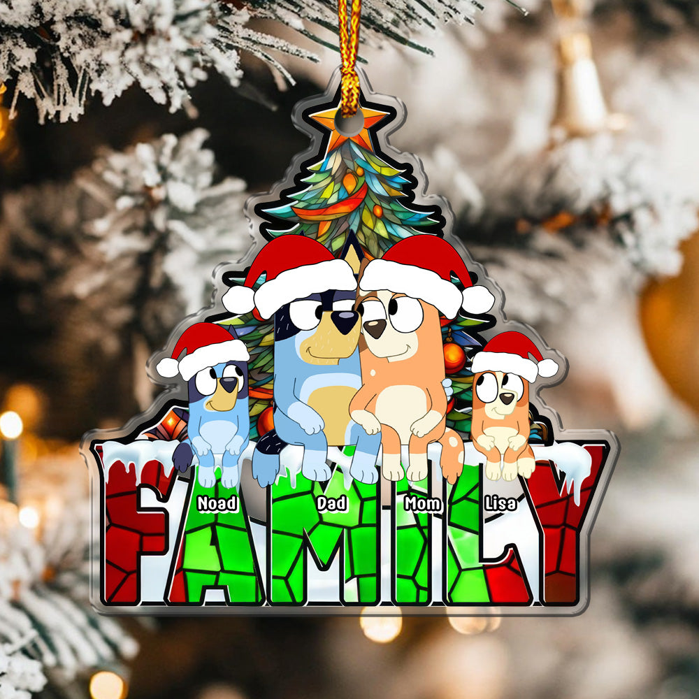 Cartoon Dog Sitting Christmas Tree - Personalized Ornaments