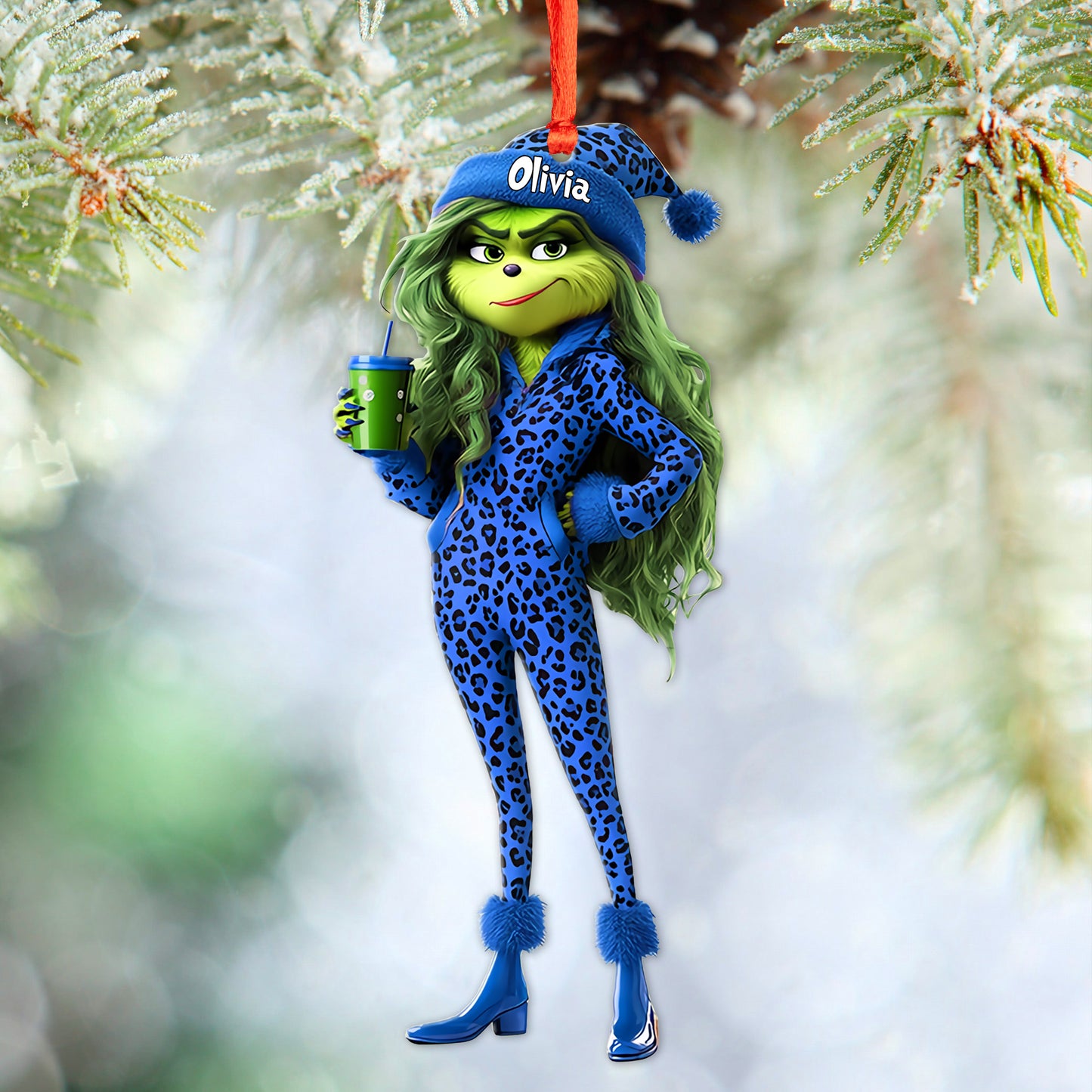 Beautiful Grinch Lady - Personalized Stole Christmas Transparent Ornament 03napg241024