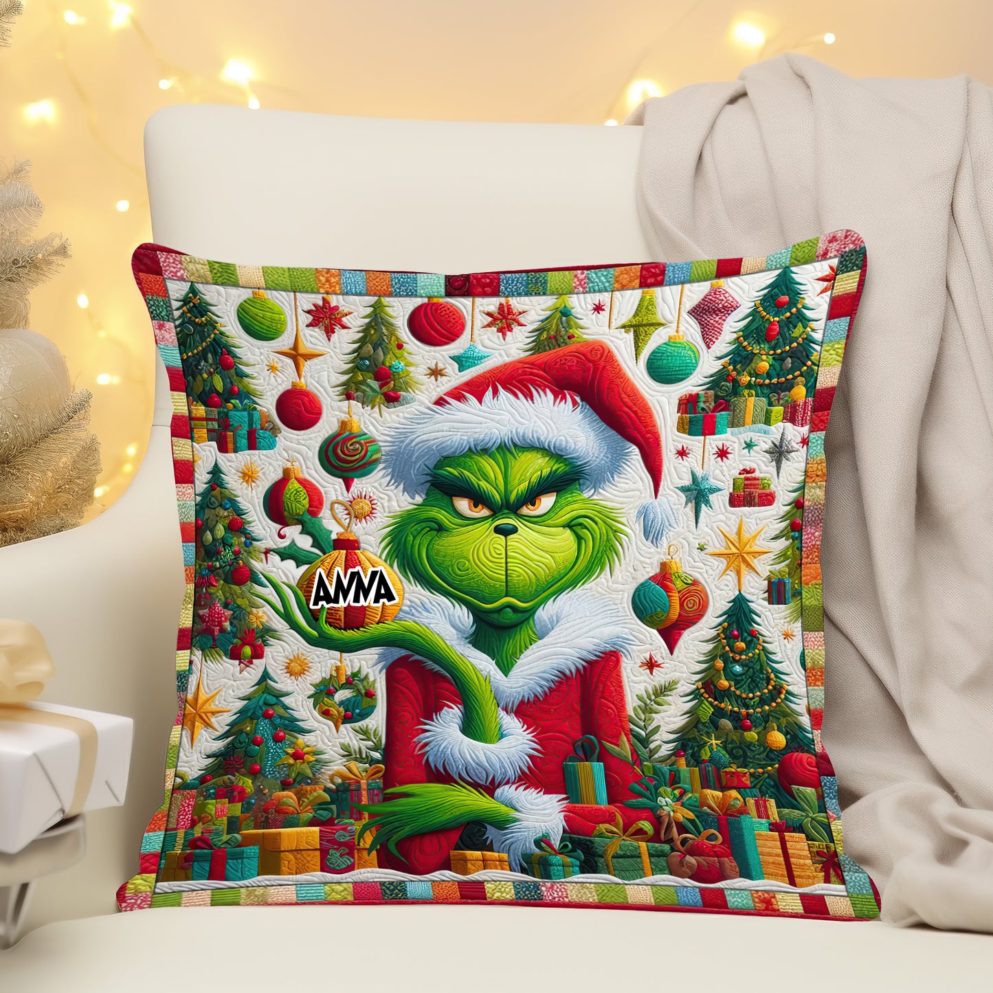 Merry Grinchmas - Personalized Stole Christmas Throw Pillow