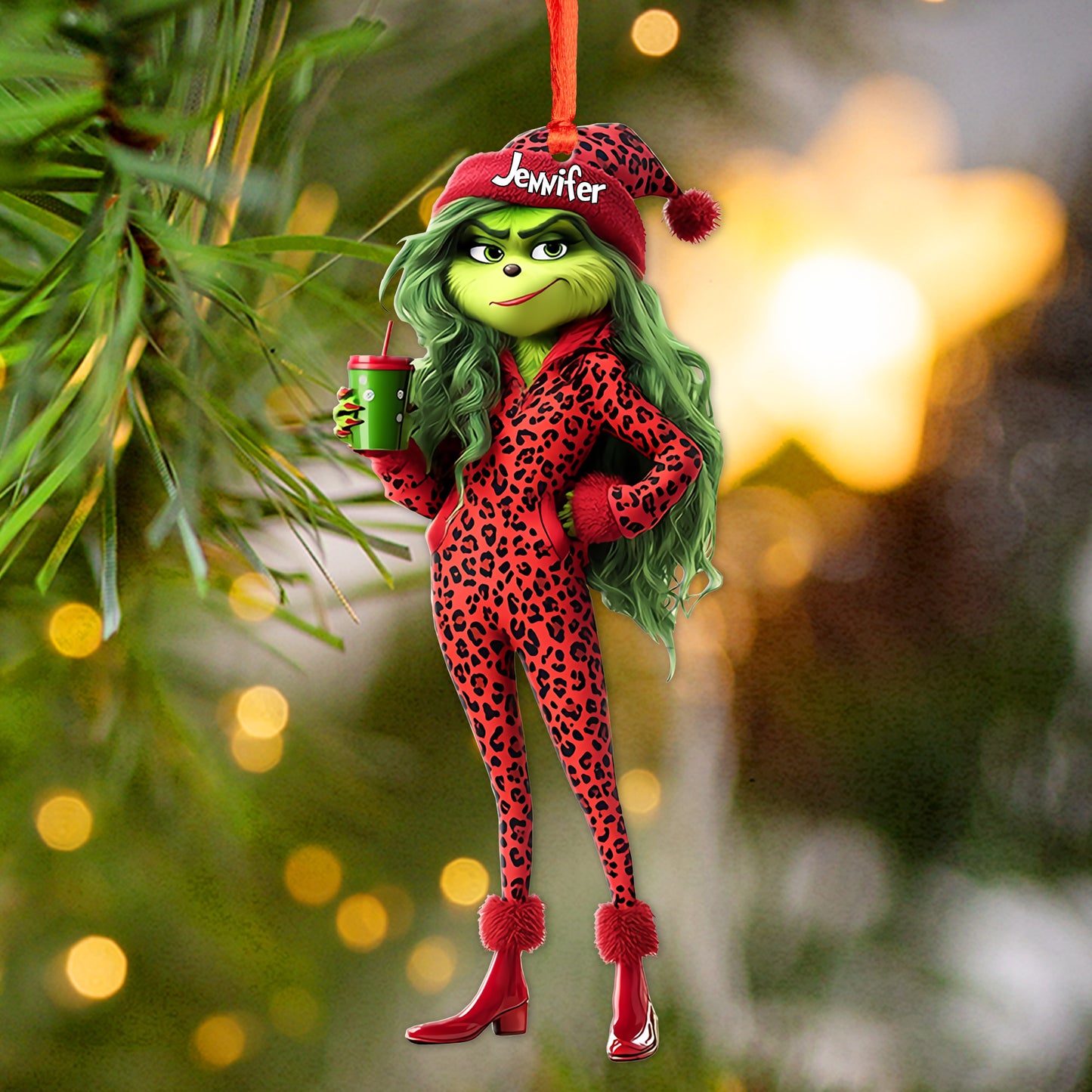 Beautiful Grinch Lady - Personalized Stole Christmas Transparent Ornament 03napg241024