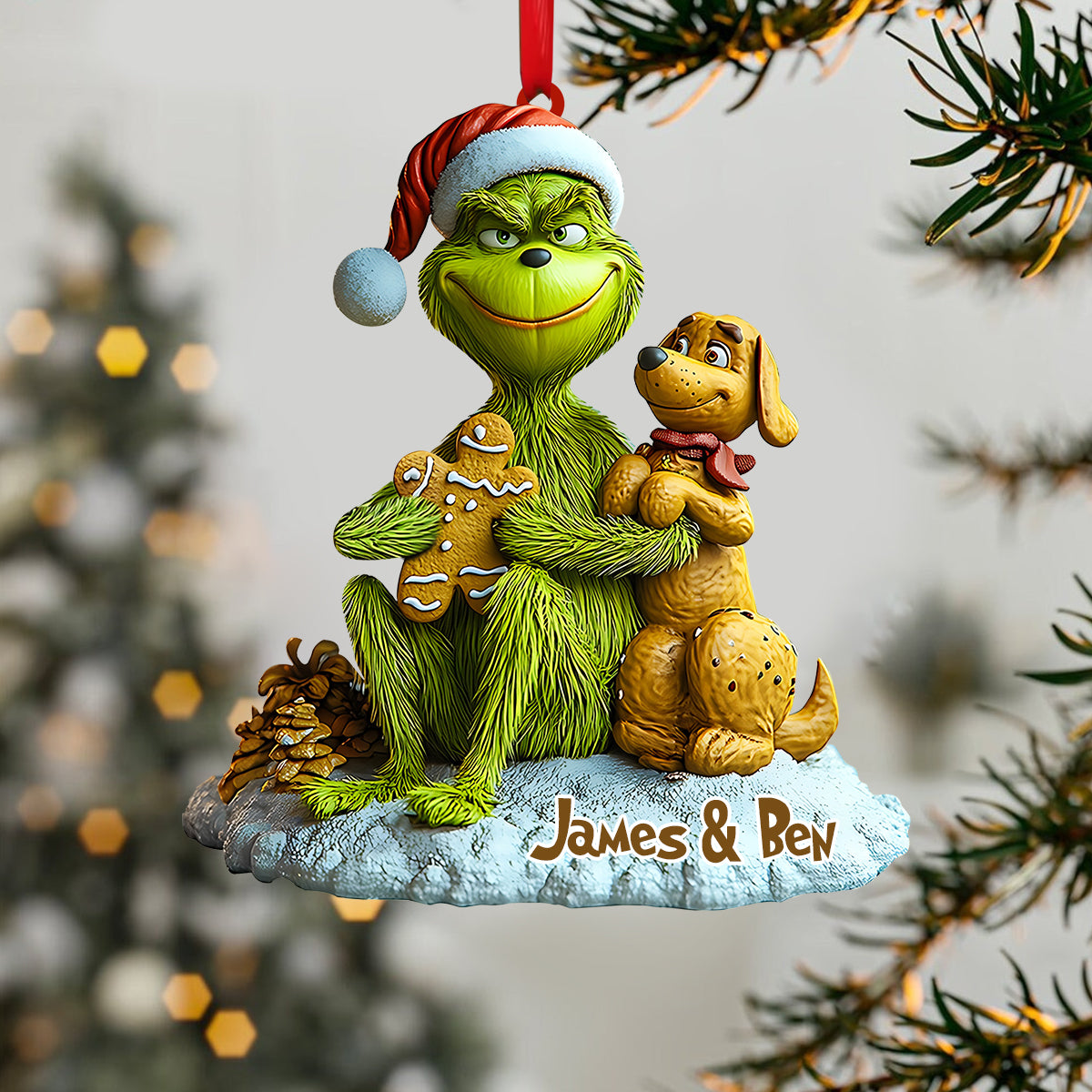 Green Monster Loves Dogs - Personalized Stole Christmas Ornament