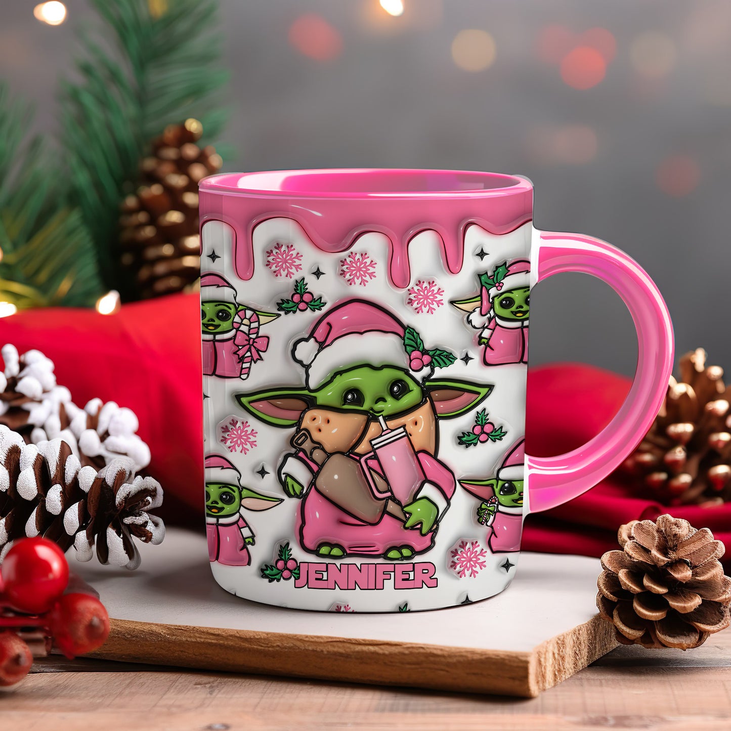 Pink Christmas The Child - Personalized The Force Accent Mug