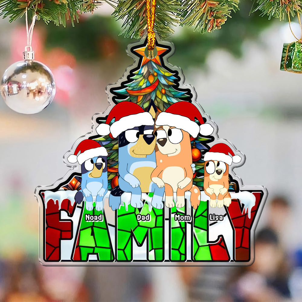 Cartoon Dog Sitting Christmas Tree - Personalized Ornaments