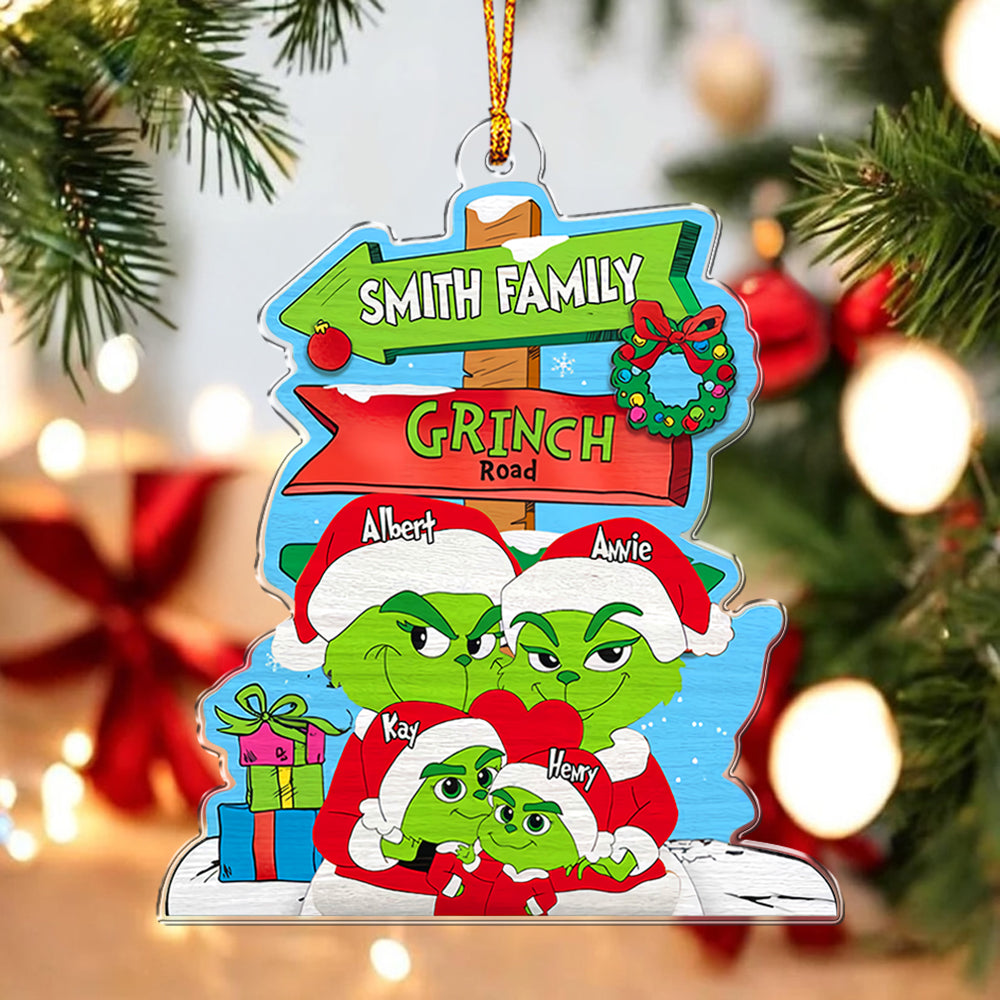 Personalized Gifts For Family, Green Monsters Family Wood Ornament Christmas