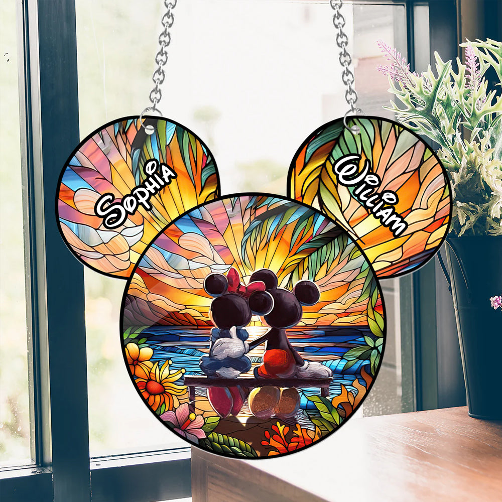 Romantic Sunset - Personalized Mouse Window Hanging Suncatcher Ornament