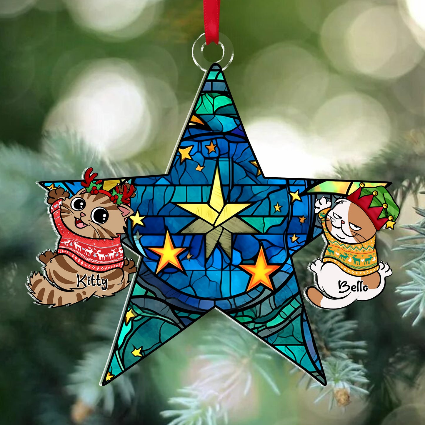 Personalized Gifts For Cat Lovers, Funny Naughty Cat Hanging On Christmas Star 10napg241024