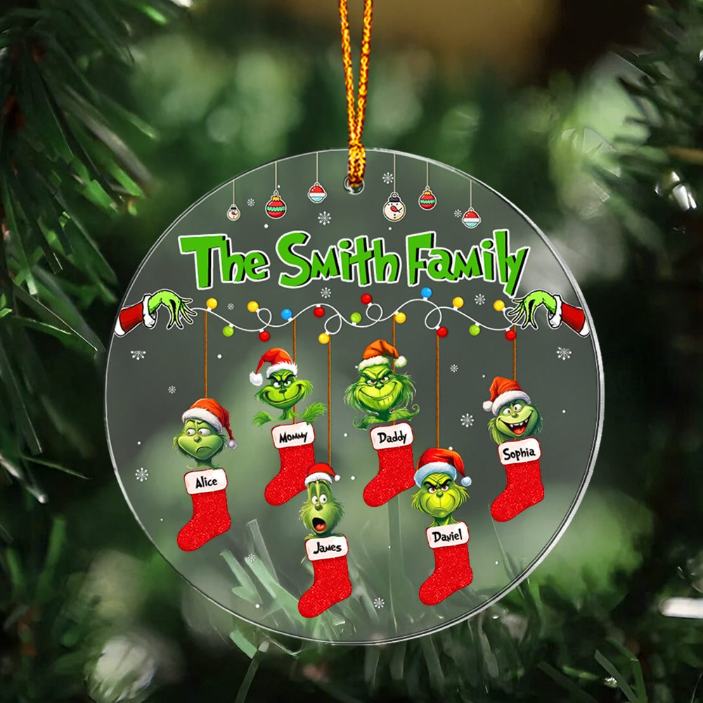 Stocking Family Ornament - Green Monster Kids - Personalized Gifts For Family