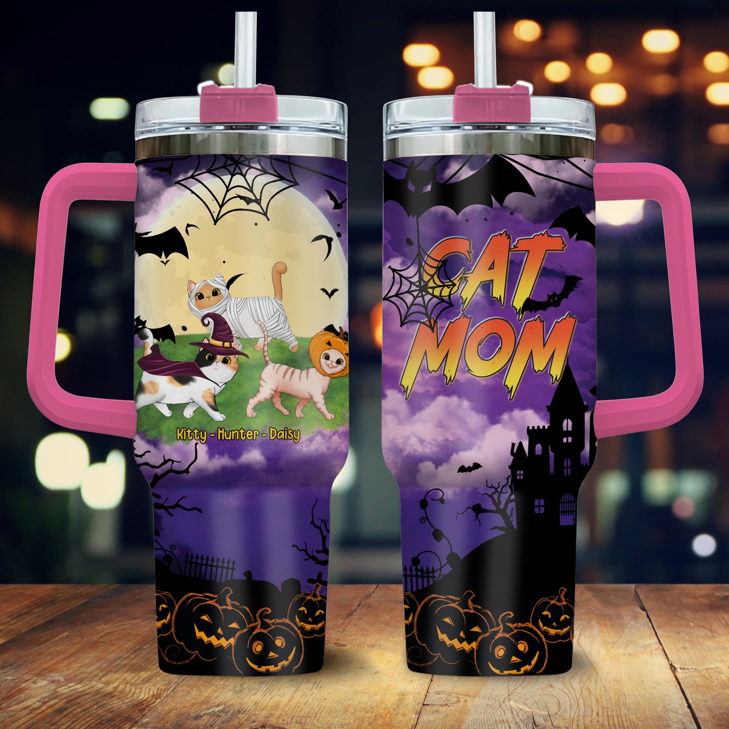 Personalized Cat Mom Halloween Tumbler