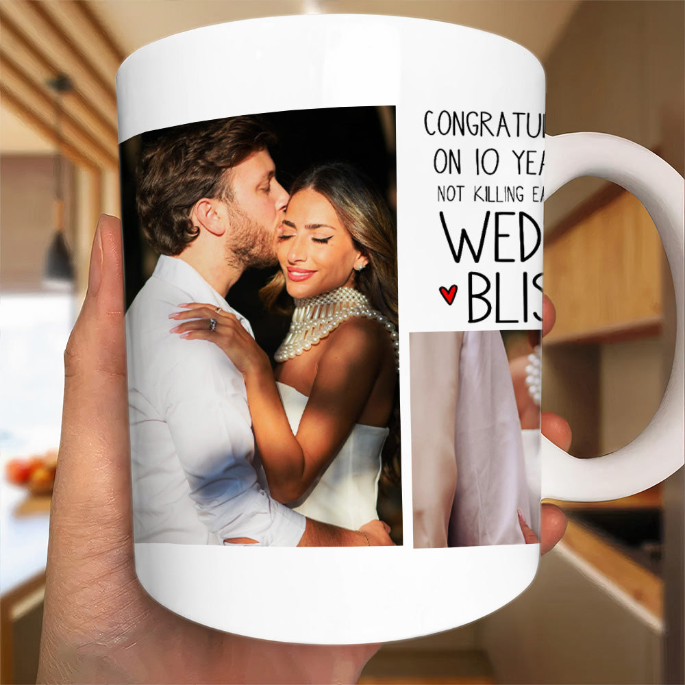 Congratulations On 10 Years Of Wedded Bliss, Funny Custom Couple Photo Coffee Mug, Gift For Couple, Valentine's Gift 01nath041224