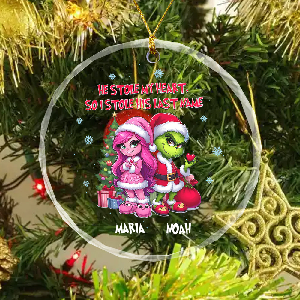 Personalized Gift for Couple, Cartoon Couple Christmas Crystal Glass Ornament 01naqg270924