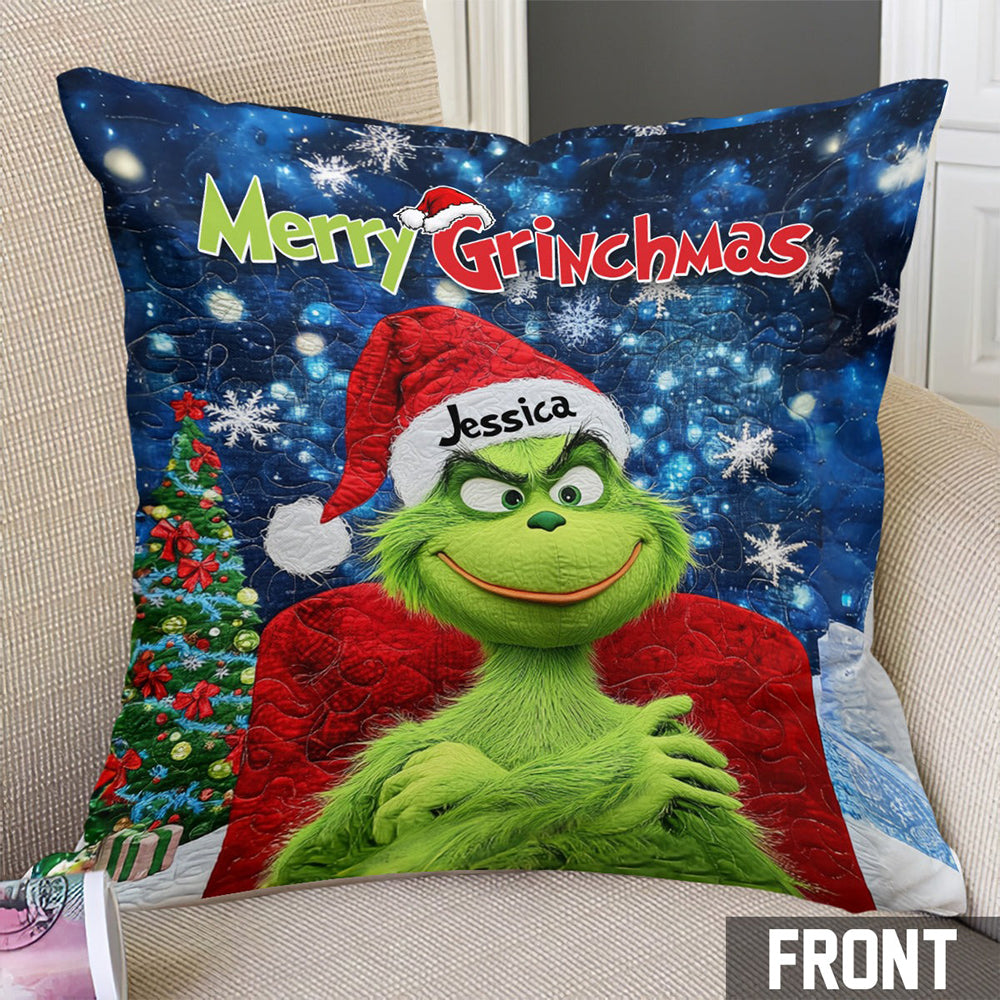 Merry Grinchmas - Personalized Stole Christmas Throw Pillow