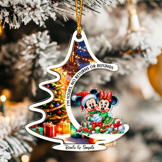 Personalized Festive Mouse Couple Ornament - Christmas Tree Design