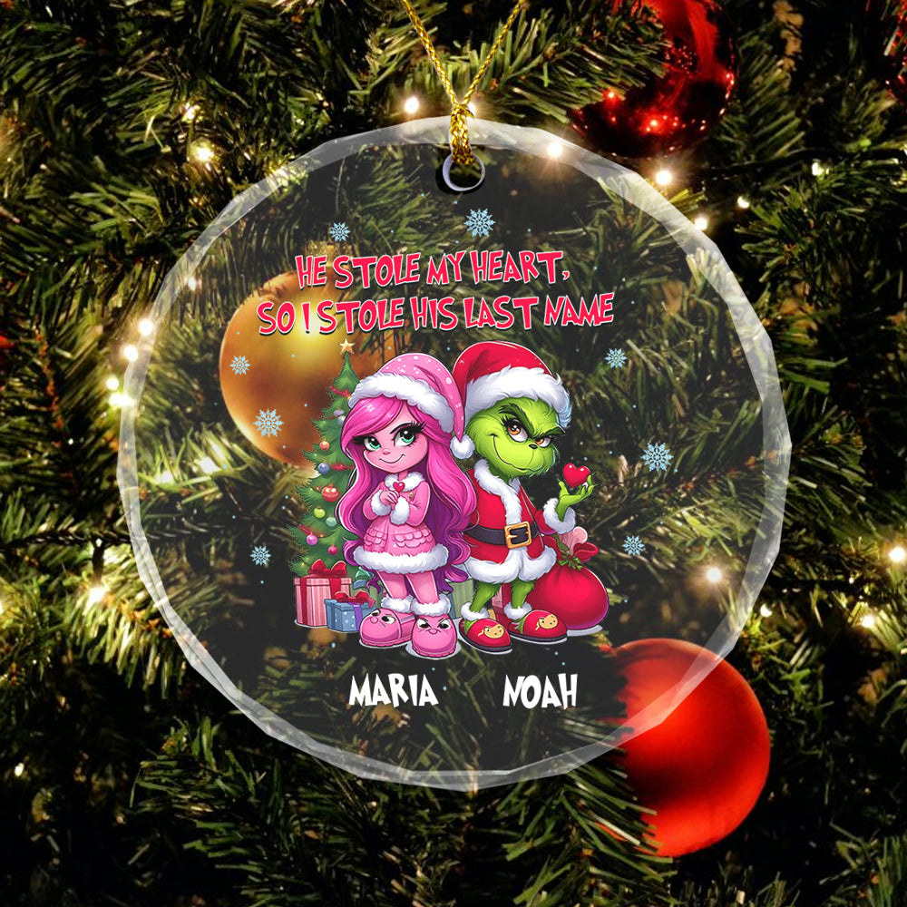 Personalized Gift for Couple, Cartoon Couple Christmas Crystal Glass Ornament 01naqg270924