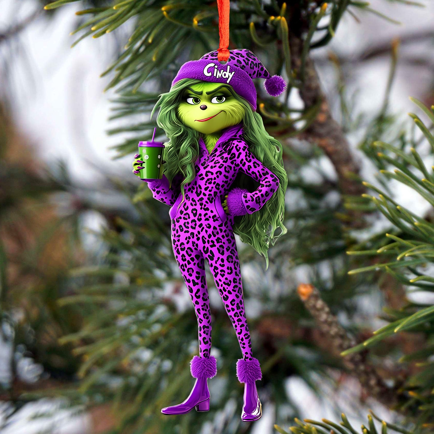 Beautiful Grinch Lady - Personalized Stole Christmas Transparent Ornament 03napg241024