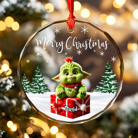 Grinchmas Kid - Round Crystal Glass Ornament 08nath281124