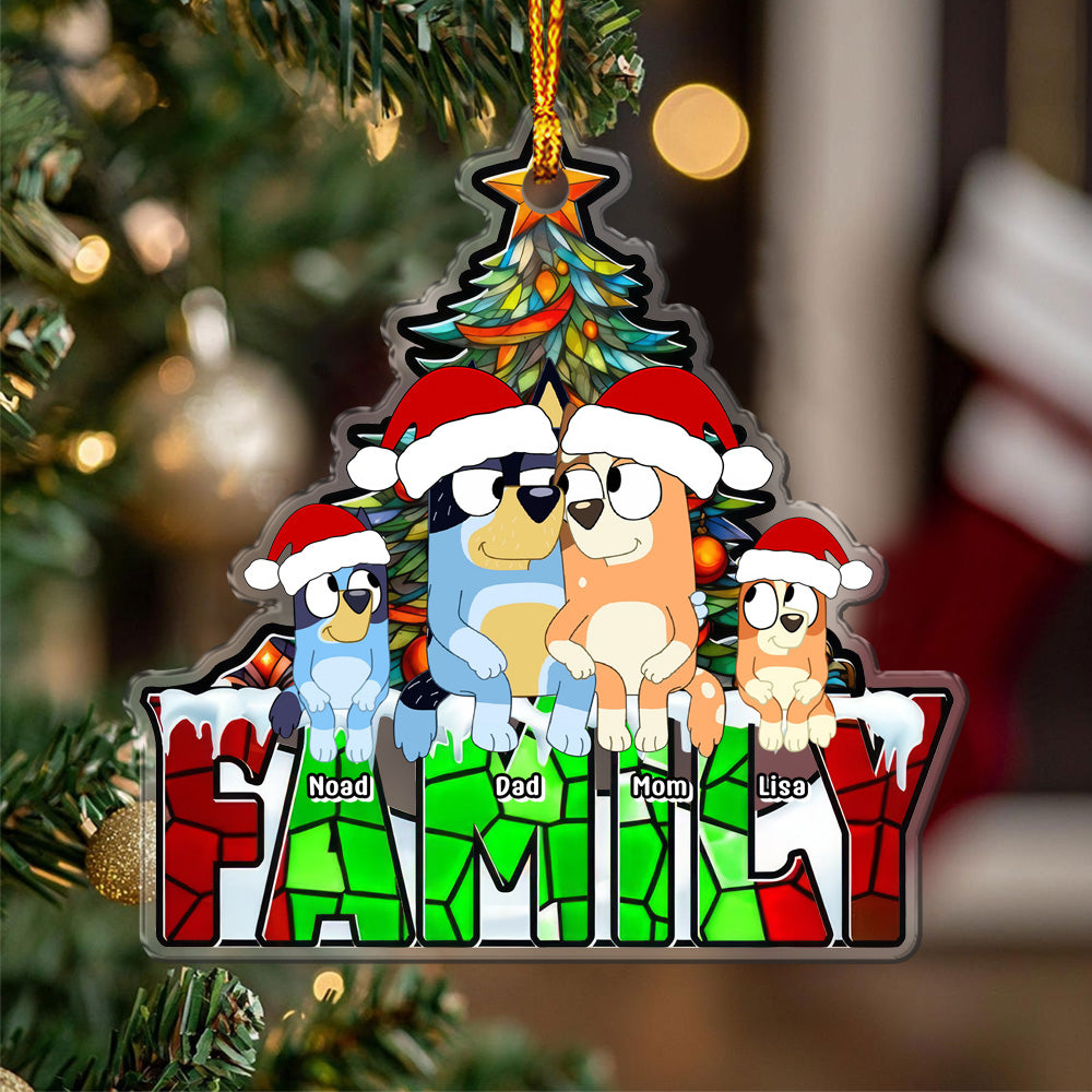 Cartoon Dog Sitting Christmas Tree - Personalized Ornaments