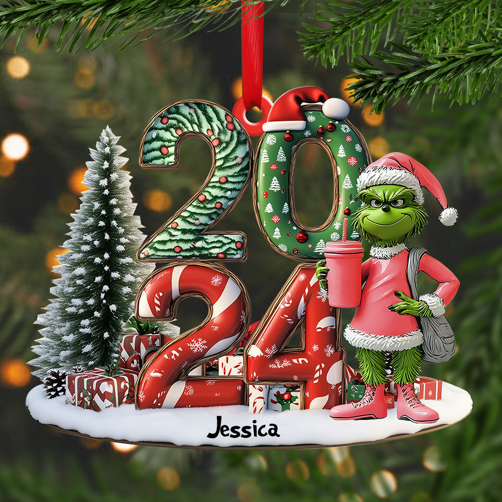 Grinchy Green Lady Christmas - Personalized Stole Christmas Custom Shaped Ornament