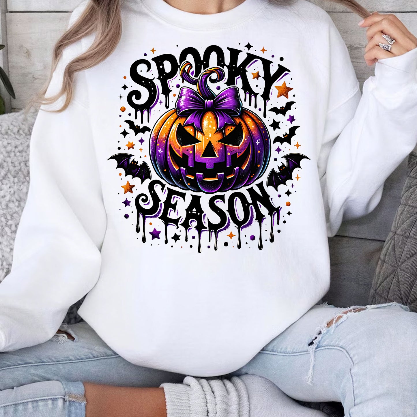 Spooky Season Graphic Tee - Stylish Halloween Pumpkin Shirt with Bow