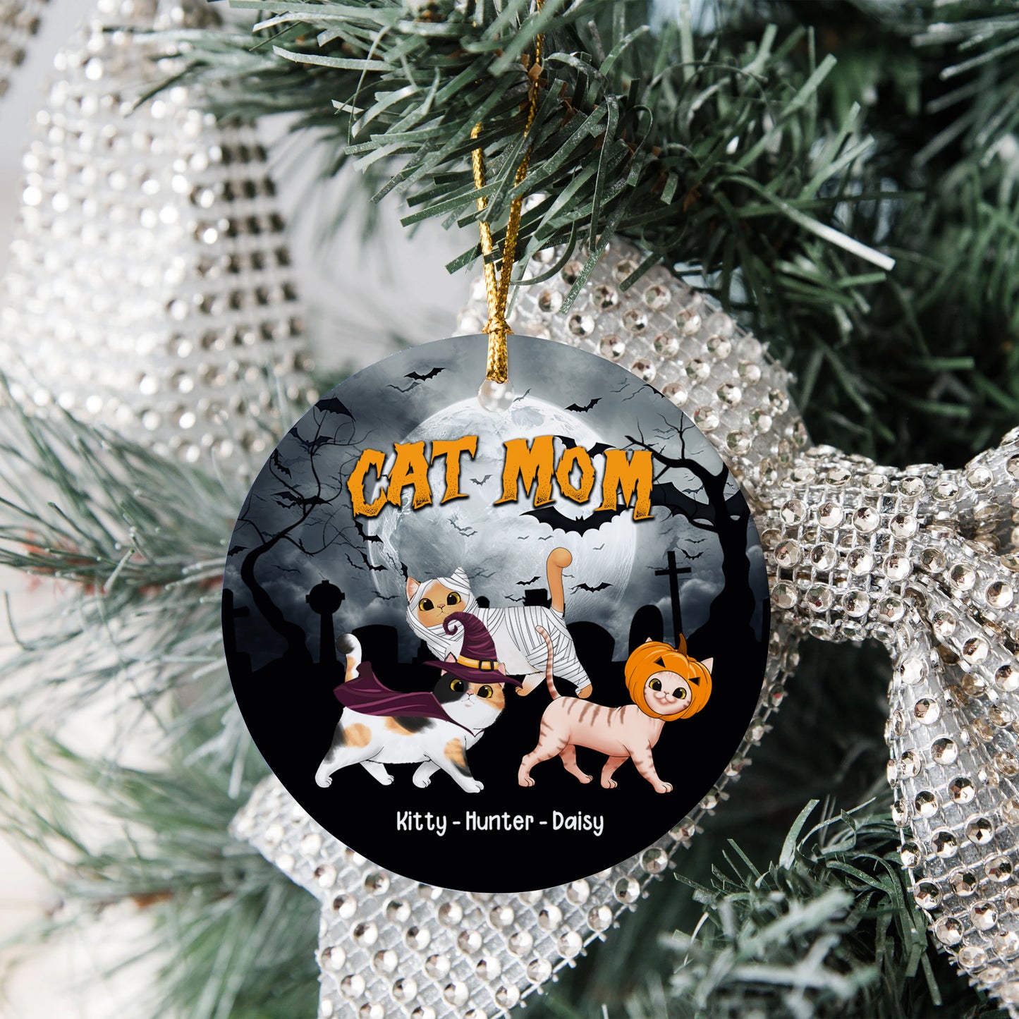 Personalized Cat Mom Halloween Ornament