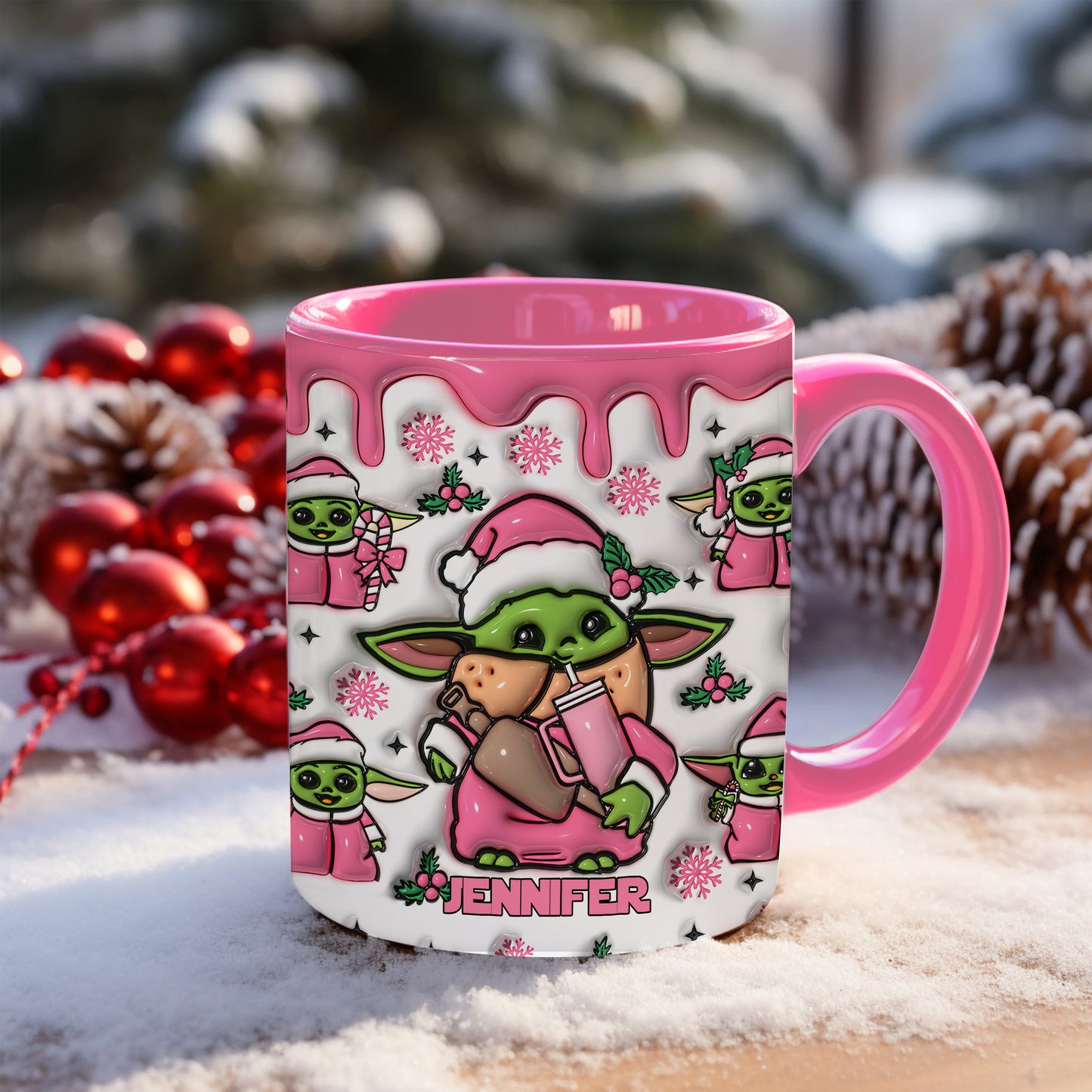 Pink Christmas The Child - Personalized The Force Accent Mug