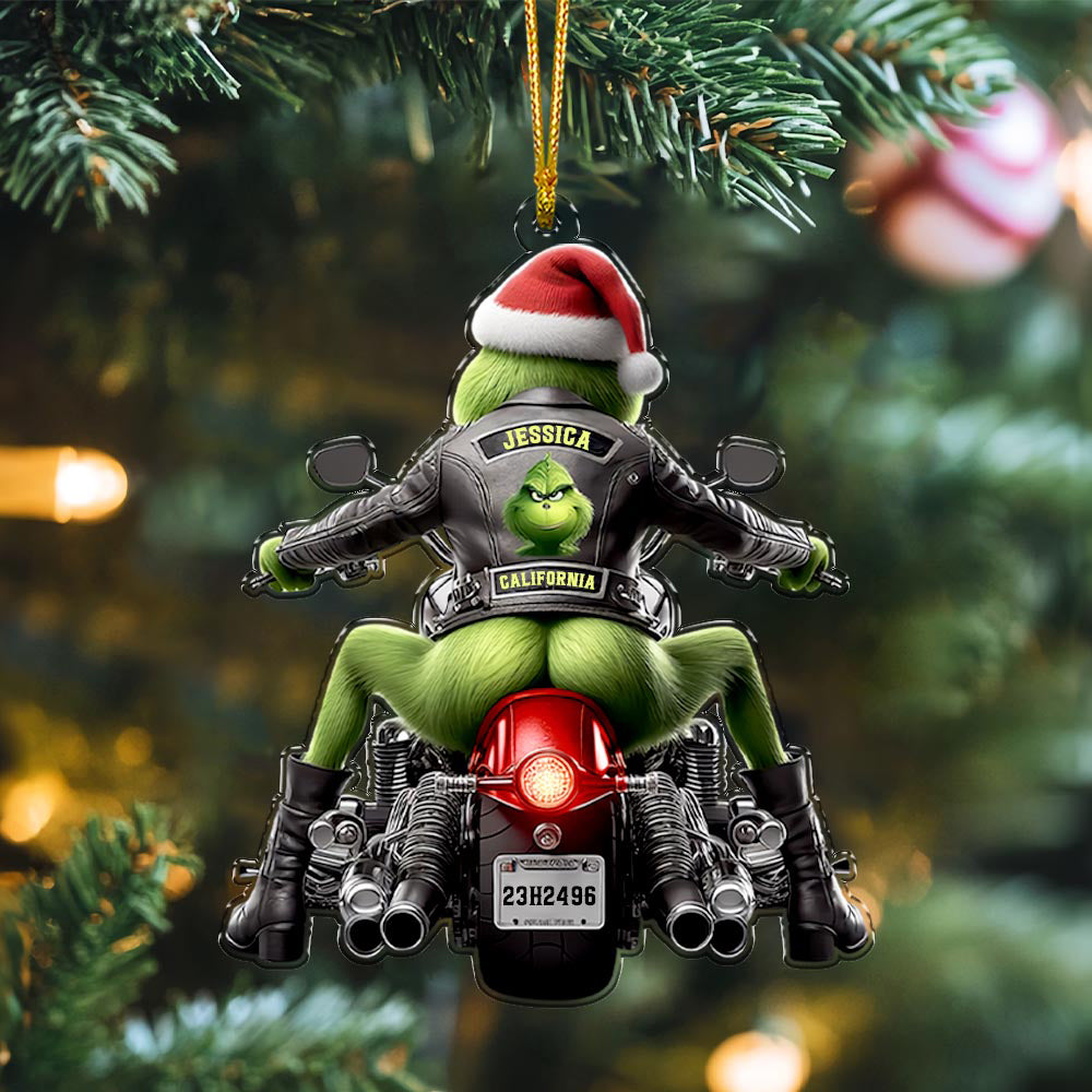 Personalized Christmas Gifts Green Monster On A Motorcycle Acrylic Ornament 07nami281124