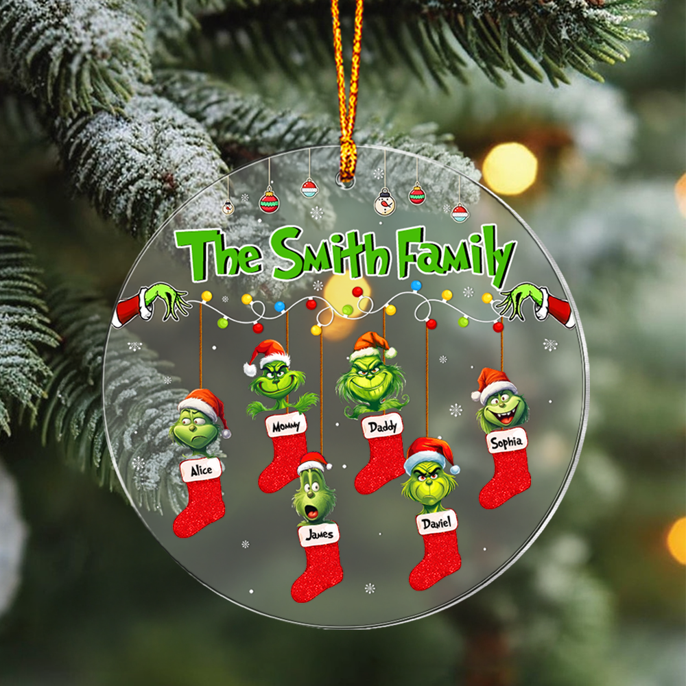 Stocking Family Ornament - Green Monster Kids - Personalized Gifts For Family