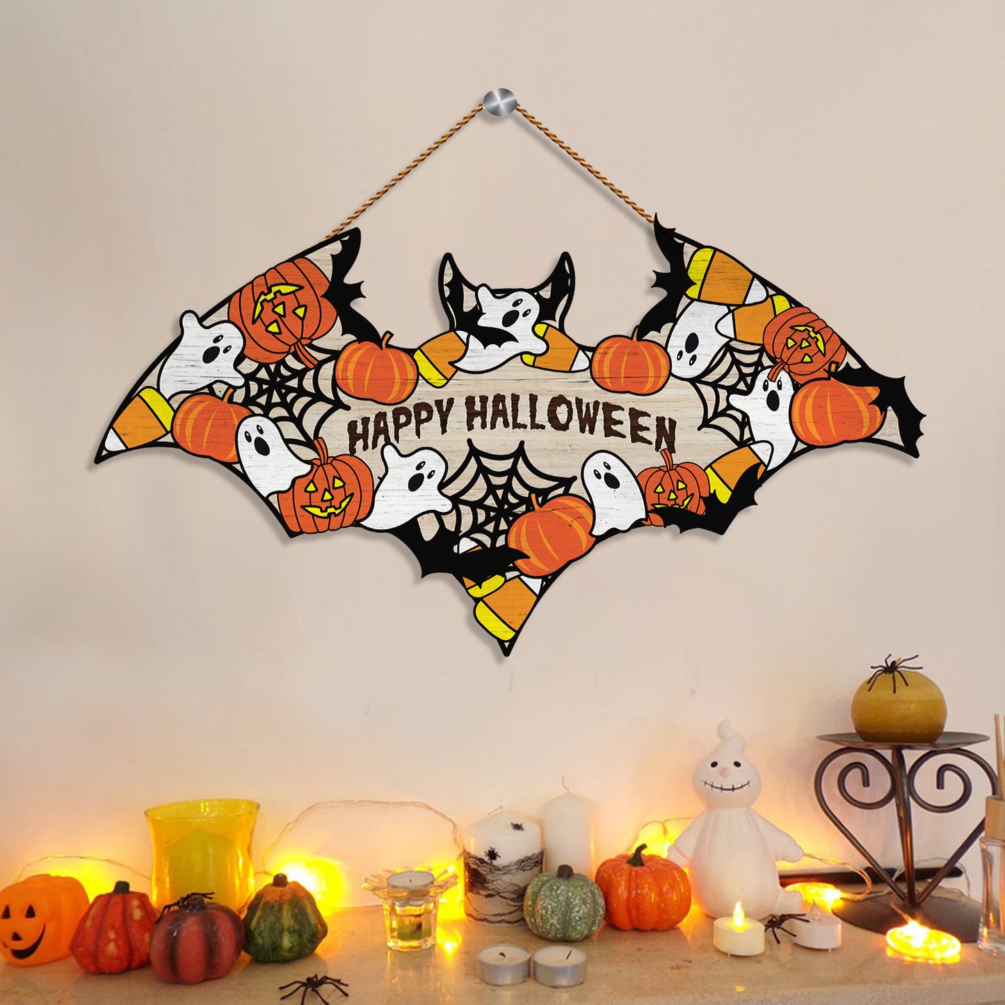 Spooky Bat "Happy Halloween" Wall Sign