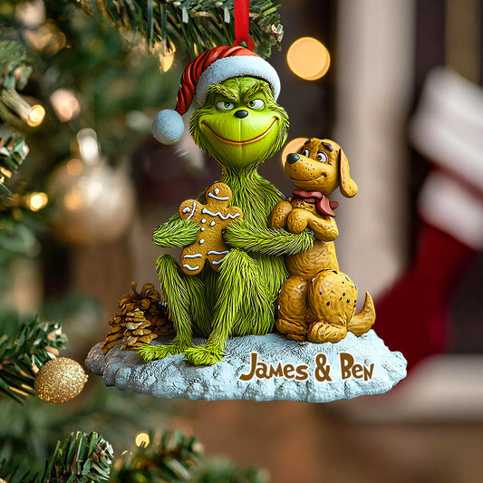 Green Monster Loves Dogs - Personalized Stole Christmas Ornament