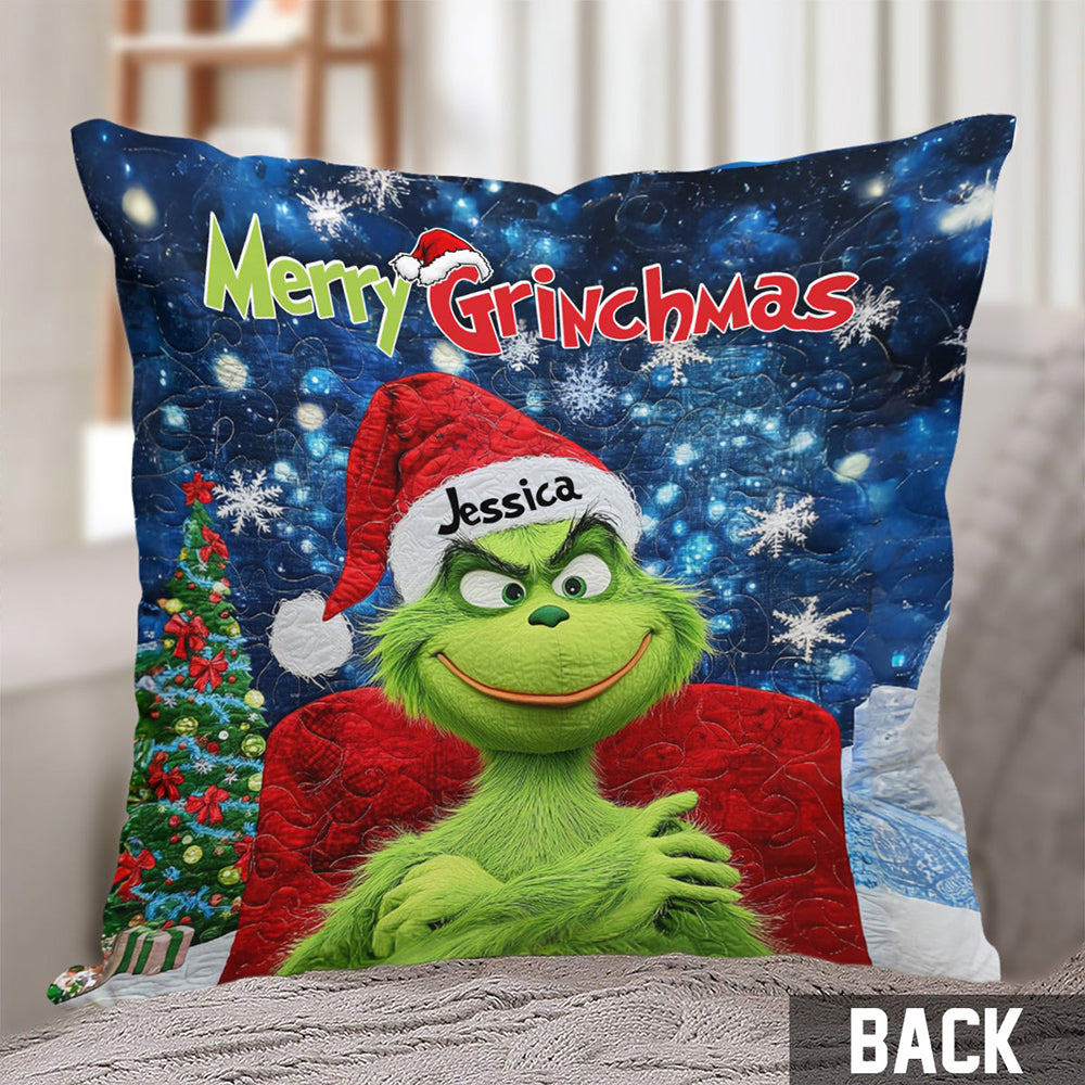 Merry Grinchmas - Personalized Stole Christmas Throw Pillow