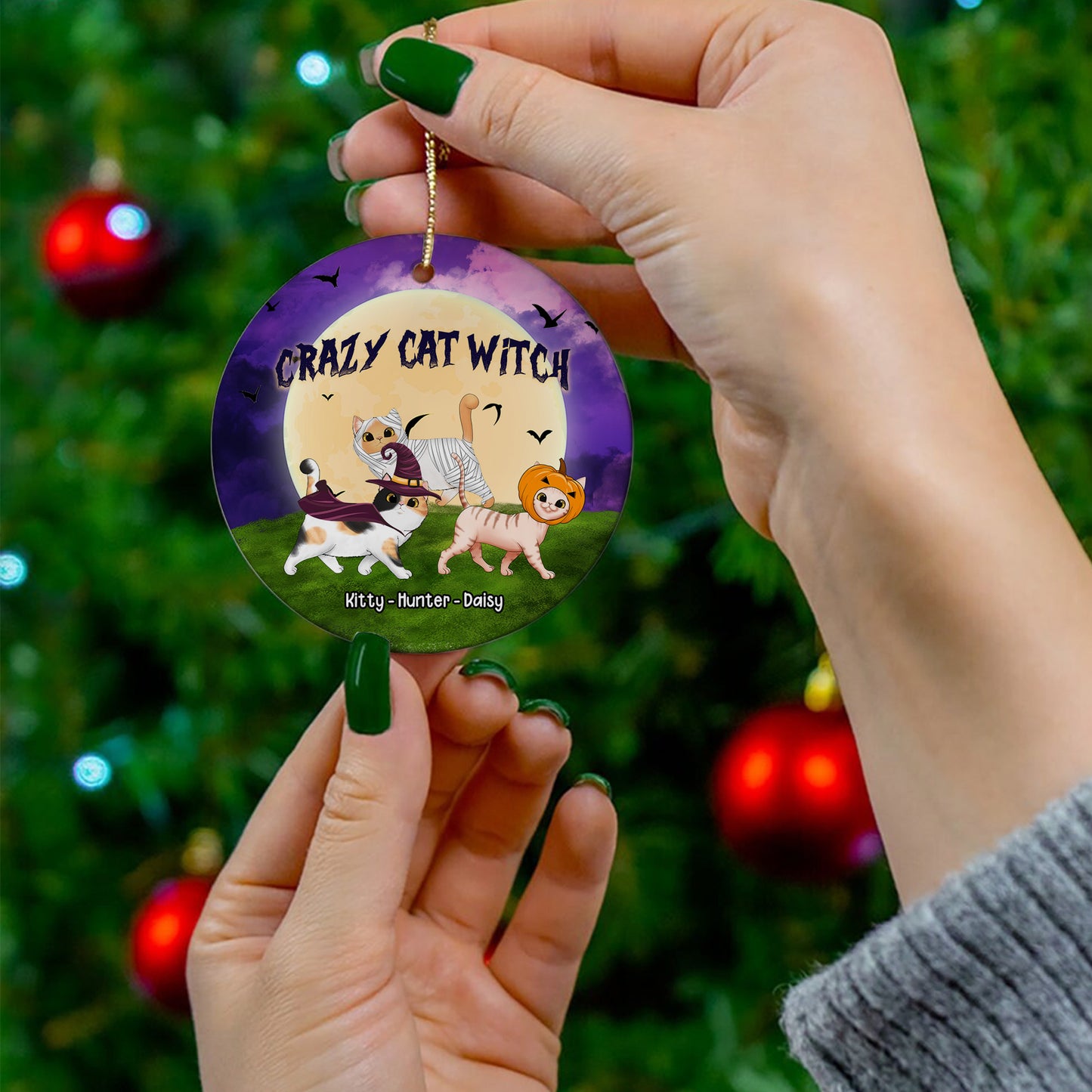 Personalized Cat Mom Halloween Ornament