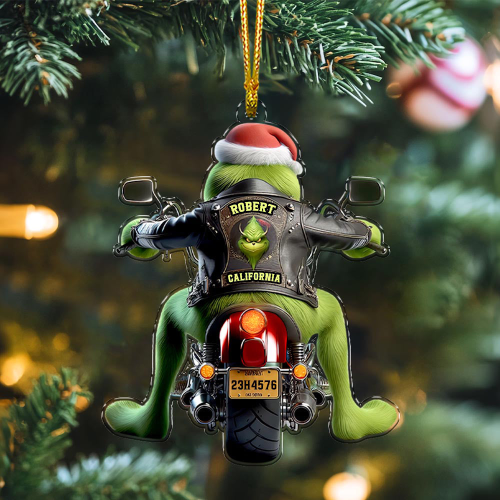 Personalized Christmas Gifts Green Monster On A Motorcycle Acrylic Ornament 07nami281124