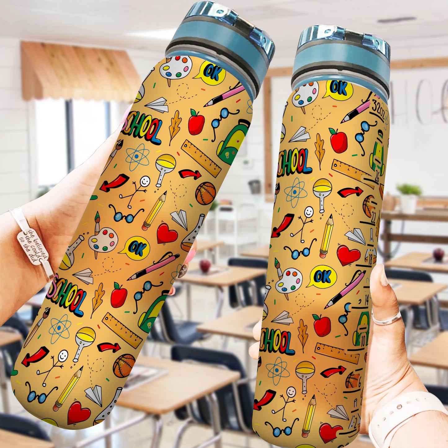 Personalized Water Bottle With Time Marker - Back To School