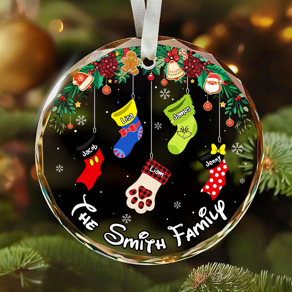 Stocking Family Ornament - Collage Cartoon Socks - Personalized Gifts For Family