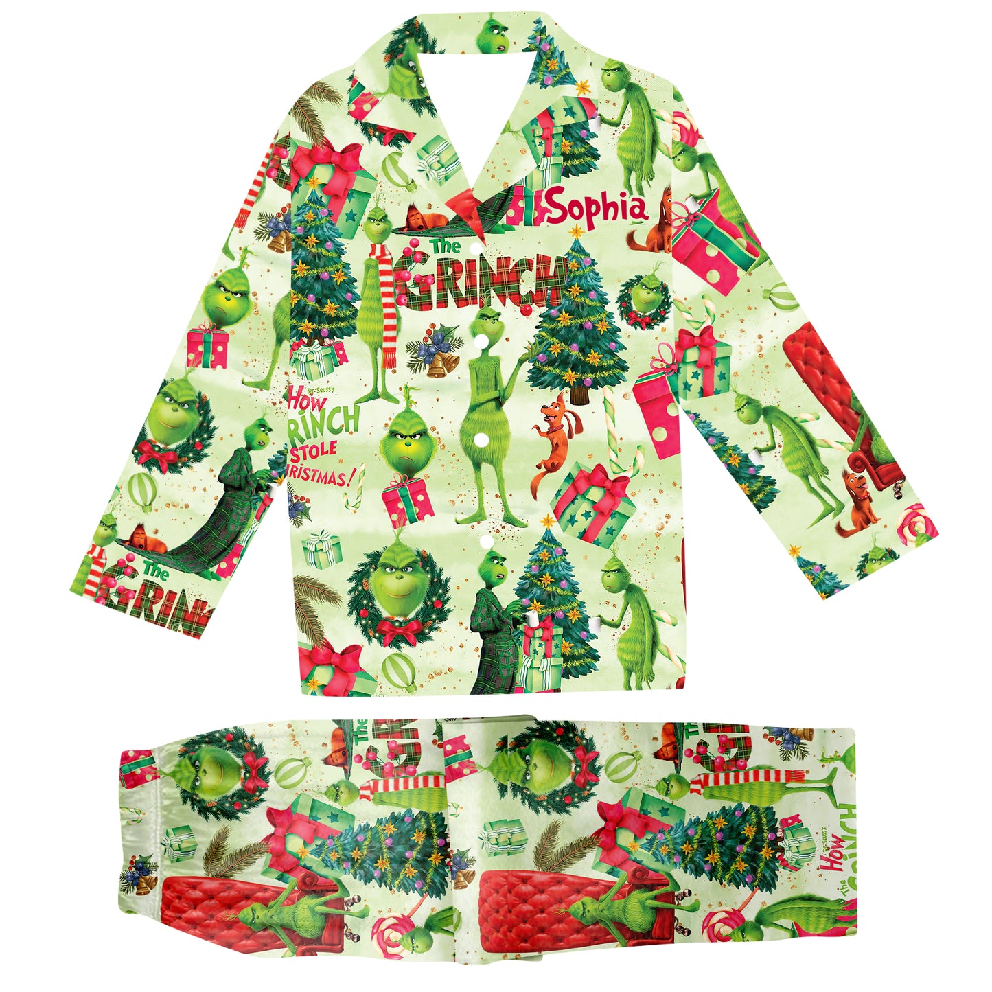 Green Christmas - Personalized Stole Christmas Button Down Pajamas