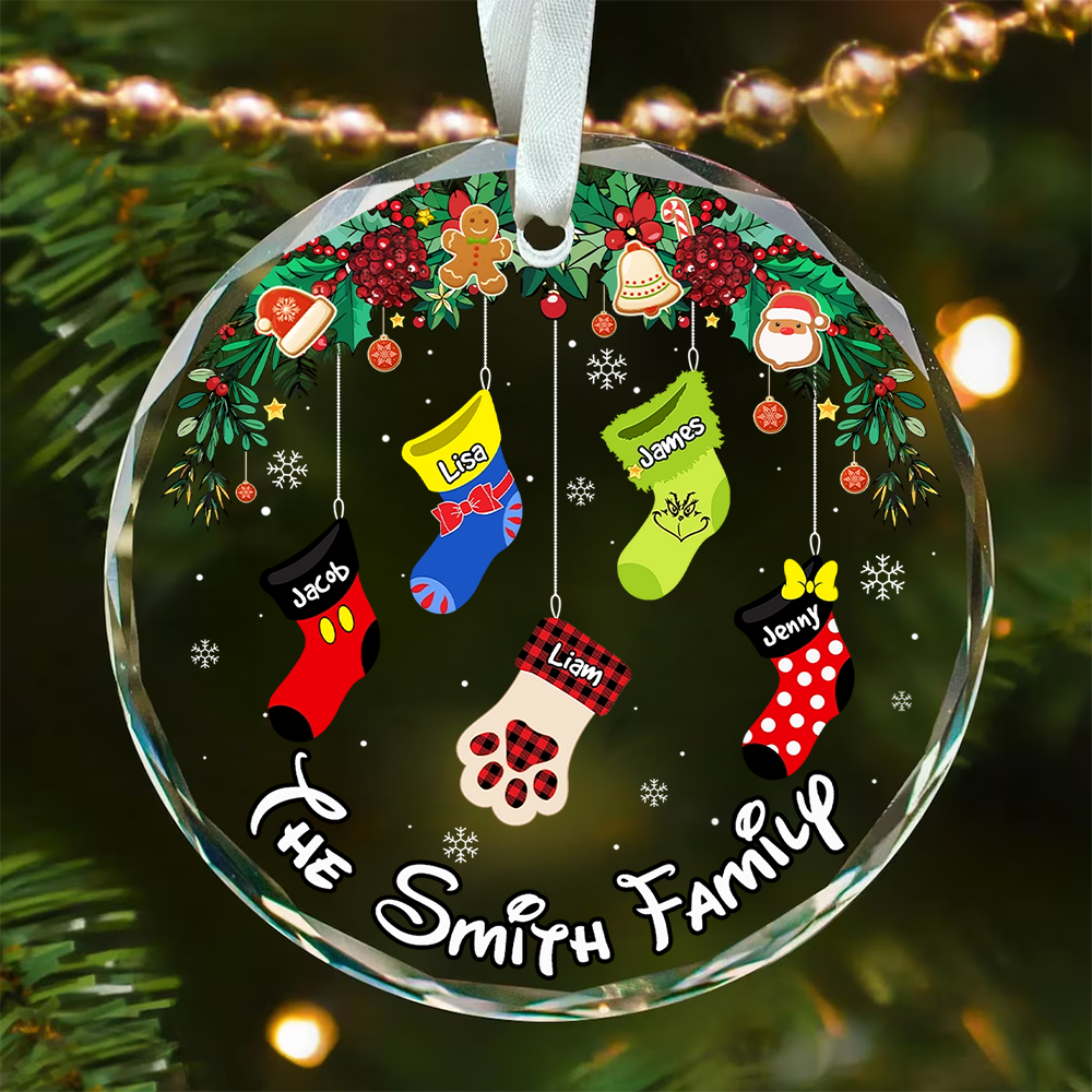 Stocking Family Ornament - Collage Cartoon Socks - Personalized Gifts For Family