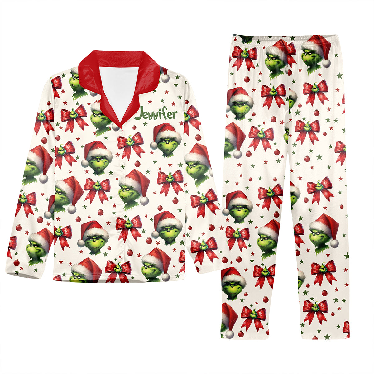 Coquette Grinchmas - Personalized Stole Christmas Button Down Pajamas