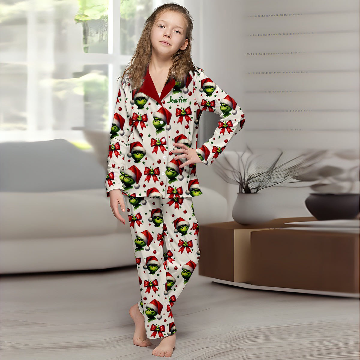 Coquette Grinchmas - Personalized Stole Christmas Button Down Pajamas