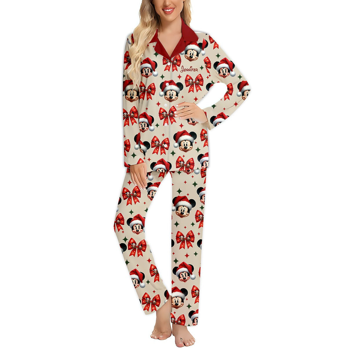 Cute Mouse Christmas Pajamas - Personalized Mouse Button Down Pajamas