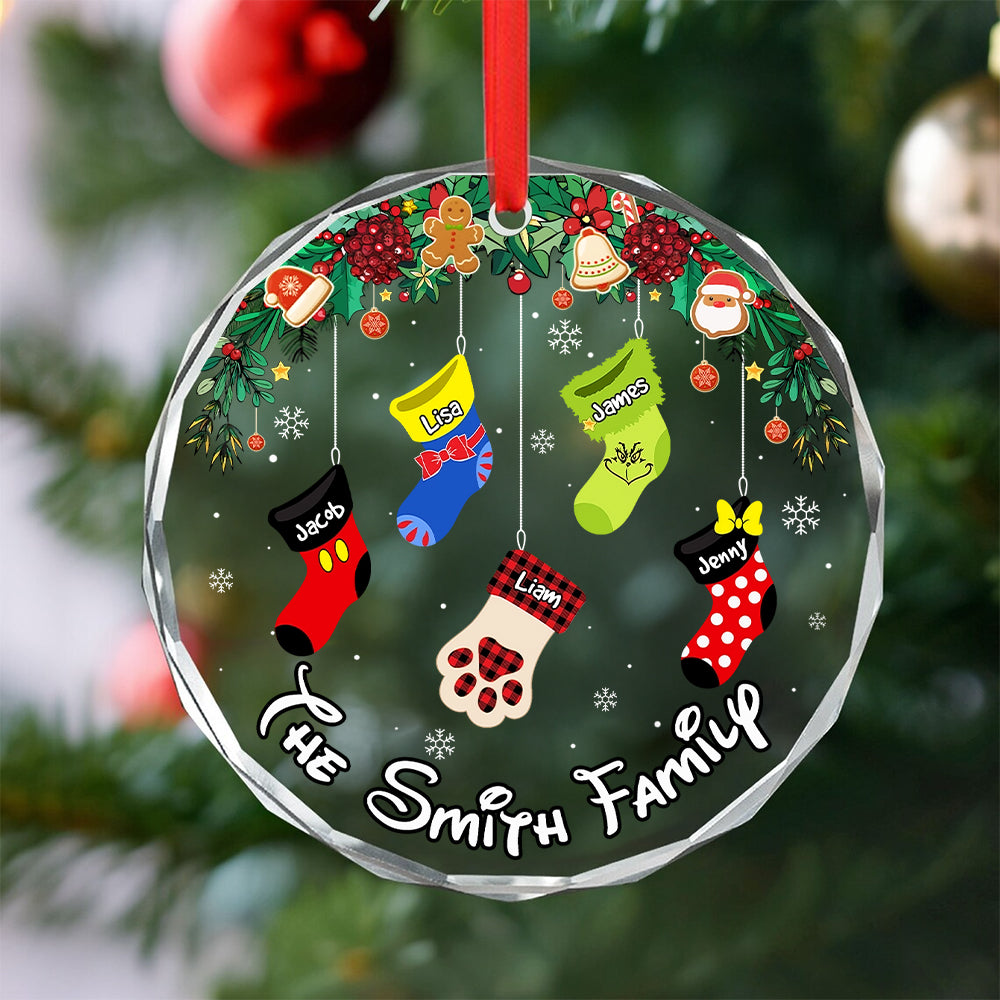 Stocking Family Ornament - Collage Cartoon Socks - Personalized Gifts For Family