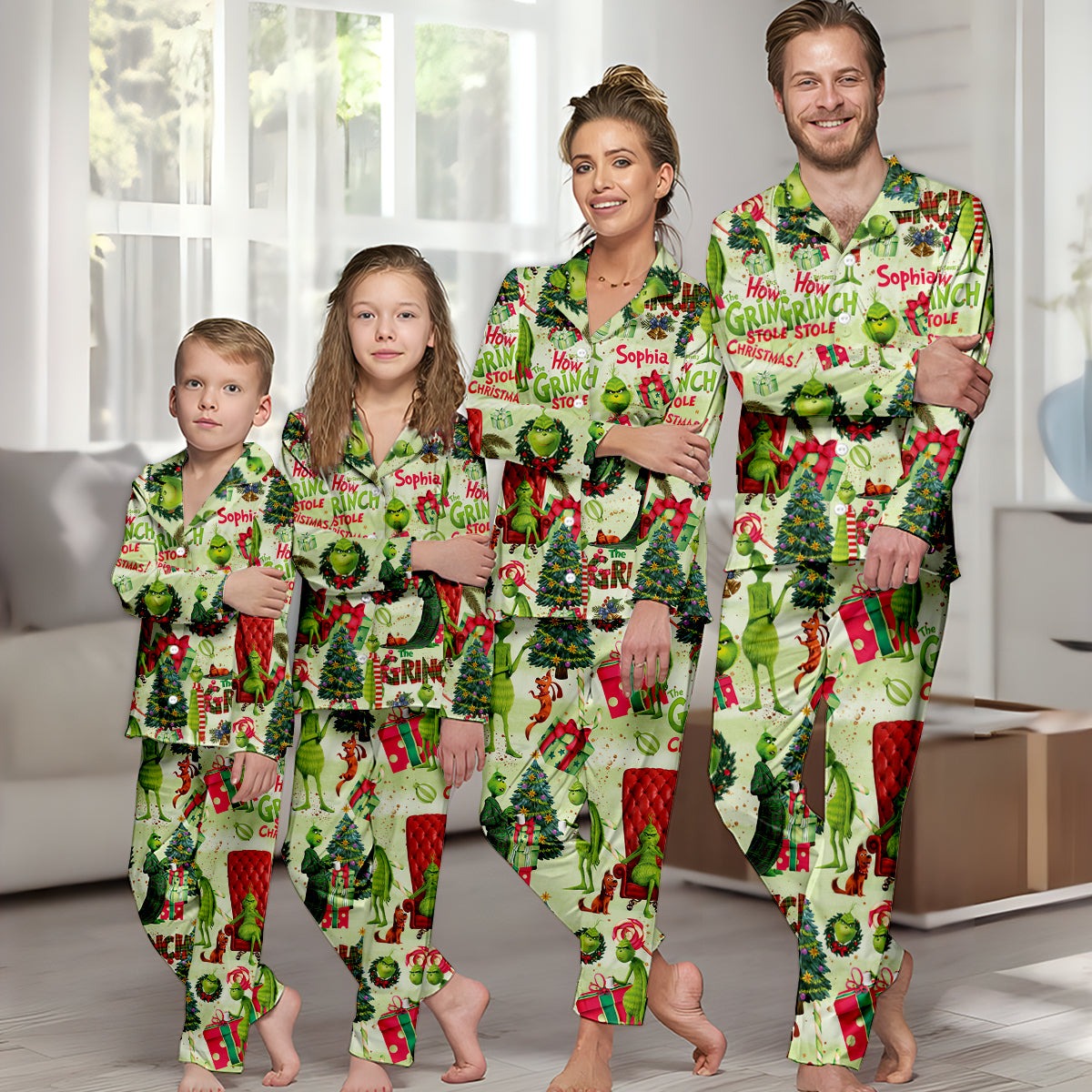 Green Christmas - Personalized Stole Christmas Button Down Pajamas