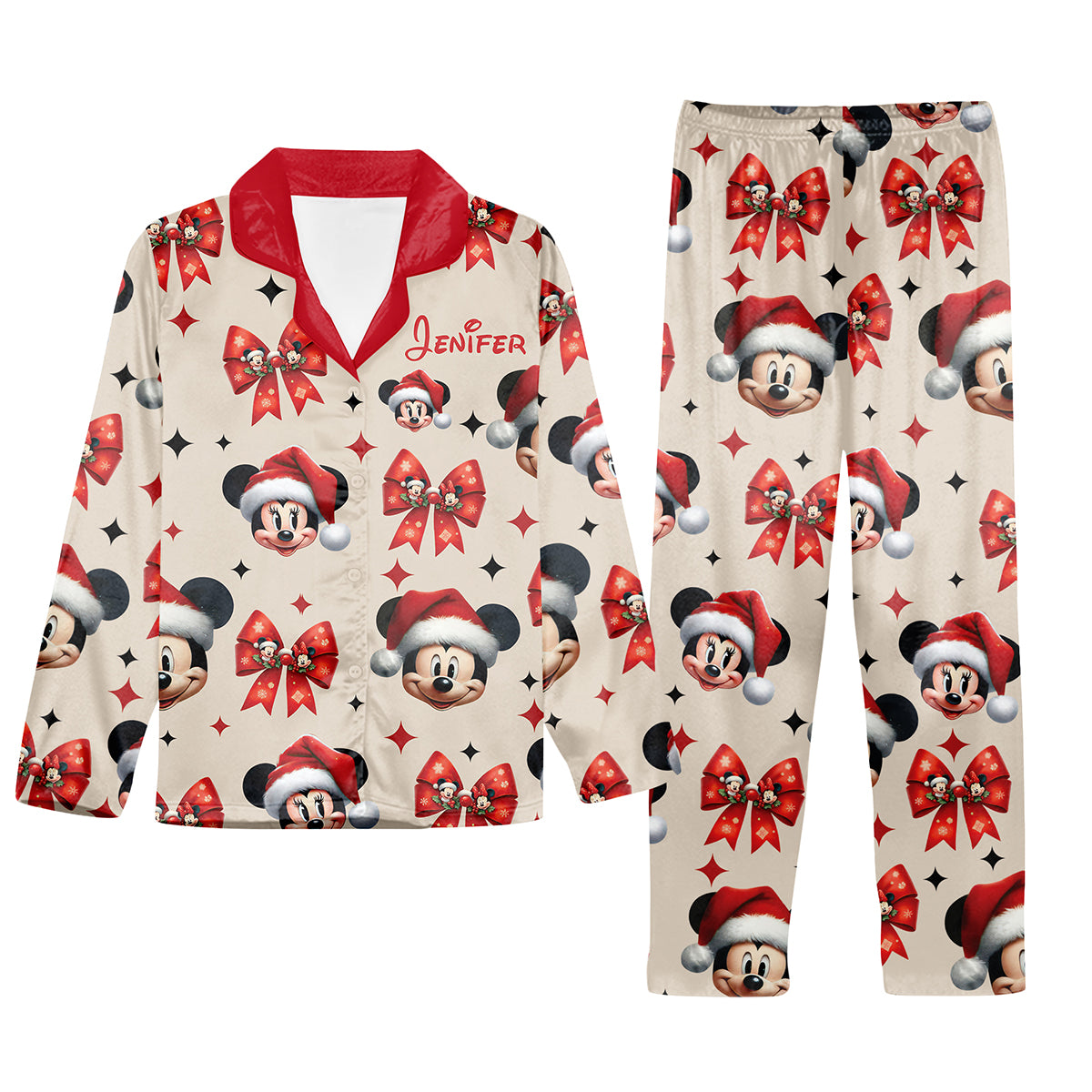 Cute Mouse Christmas Pajamas - Personalized Mouse Button Down Pajamas