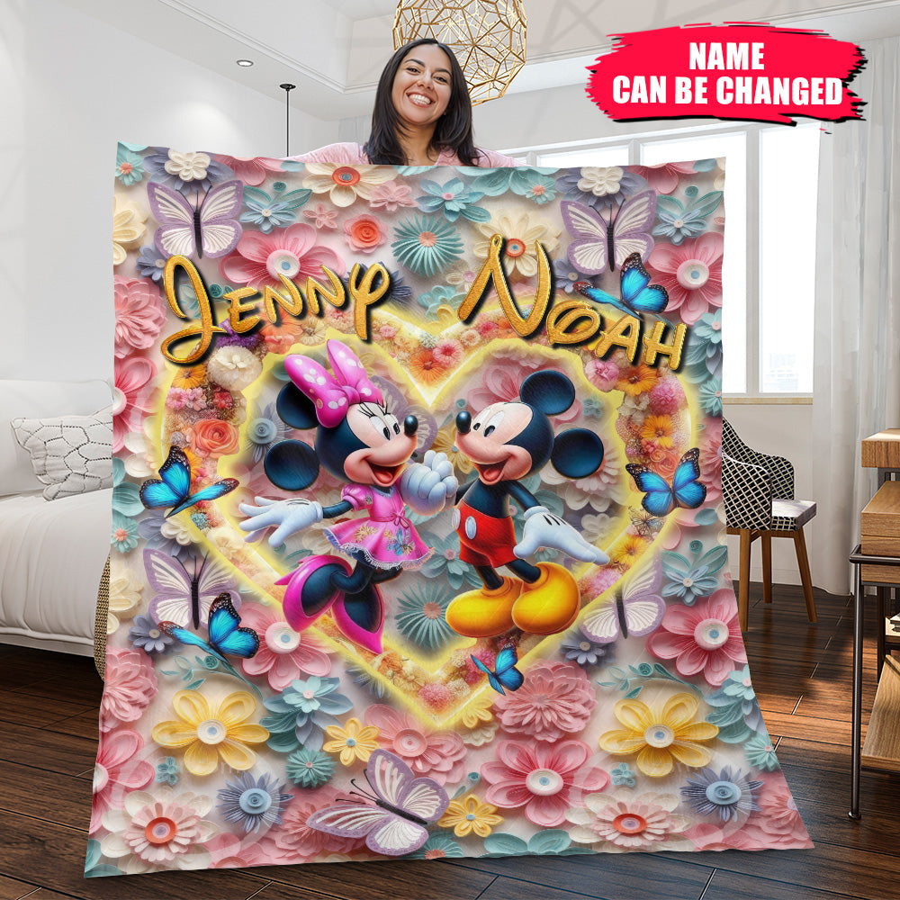 Personalized Couple Blanket - Romantic Heart & Floral Design - Custom Gift for Loved Ones 04naqg121224