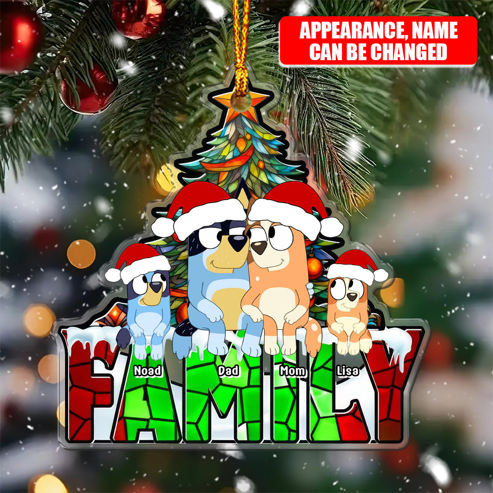 Cartoon Dog Sitting Christmas Tree - Personalized Ornaments