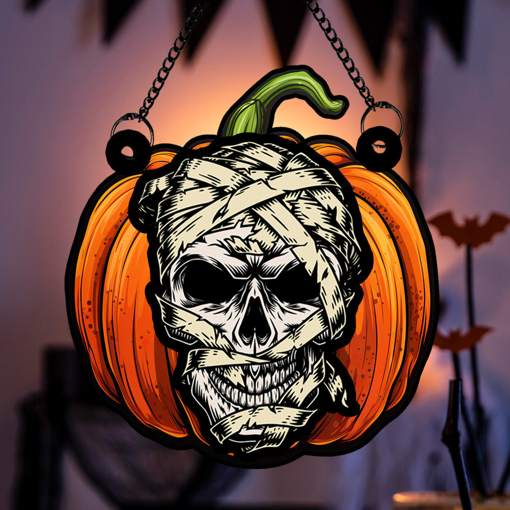 Mummy Pumpkin Halloween Hanging Sign