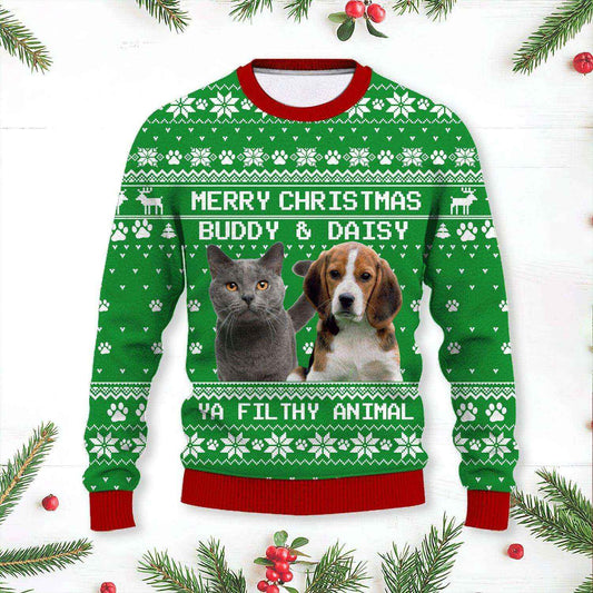 Custom Photo Dog Cat Merry Christmas Ya Filthy Animal All-Over-Print Sweatshirt K228 HN590 - Demiq Ecommerce