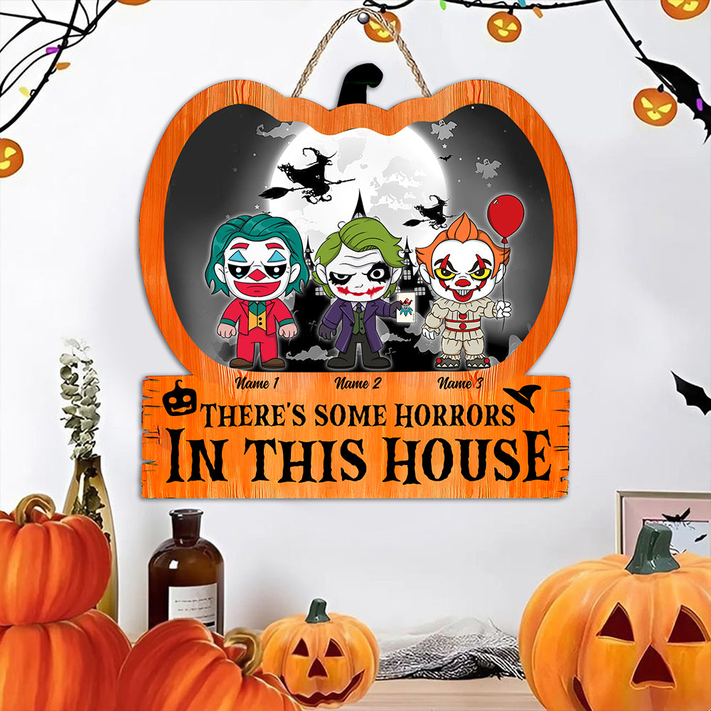 Customize Your Spooky Welcome: Double-Layered Halloween Door Sign with Creepy Characters