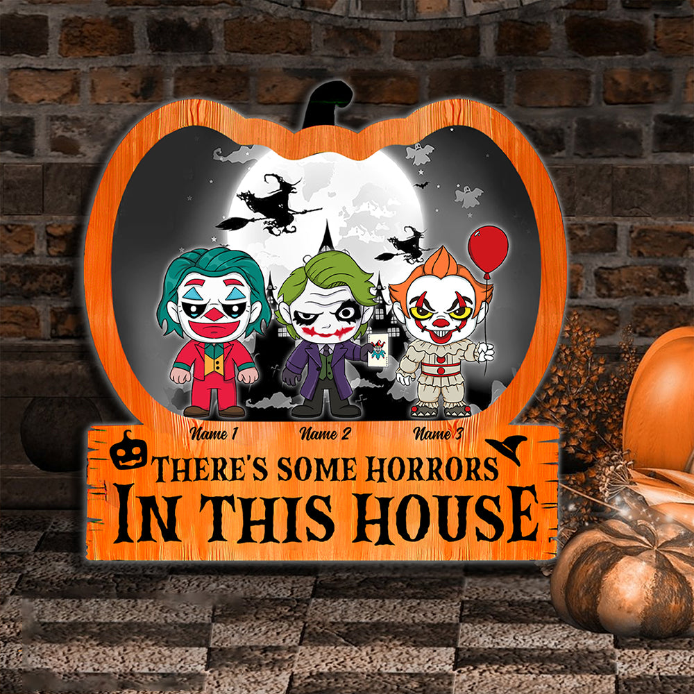 Customize Your Spooky Welcome: Double-Layered Halloween Door Sign with Creepy Characters