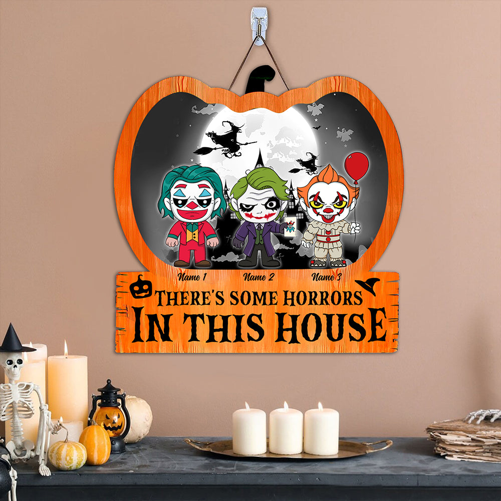 Customize Your Spooky Welcome: Double-Layered Halloween Door Sign with Creepy Characters