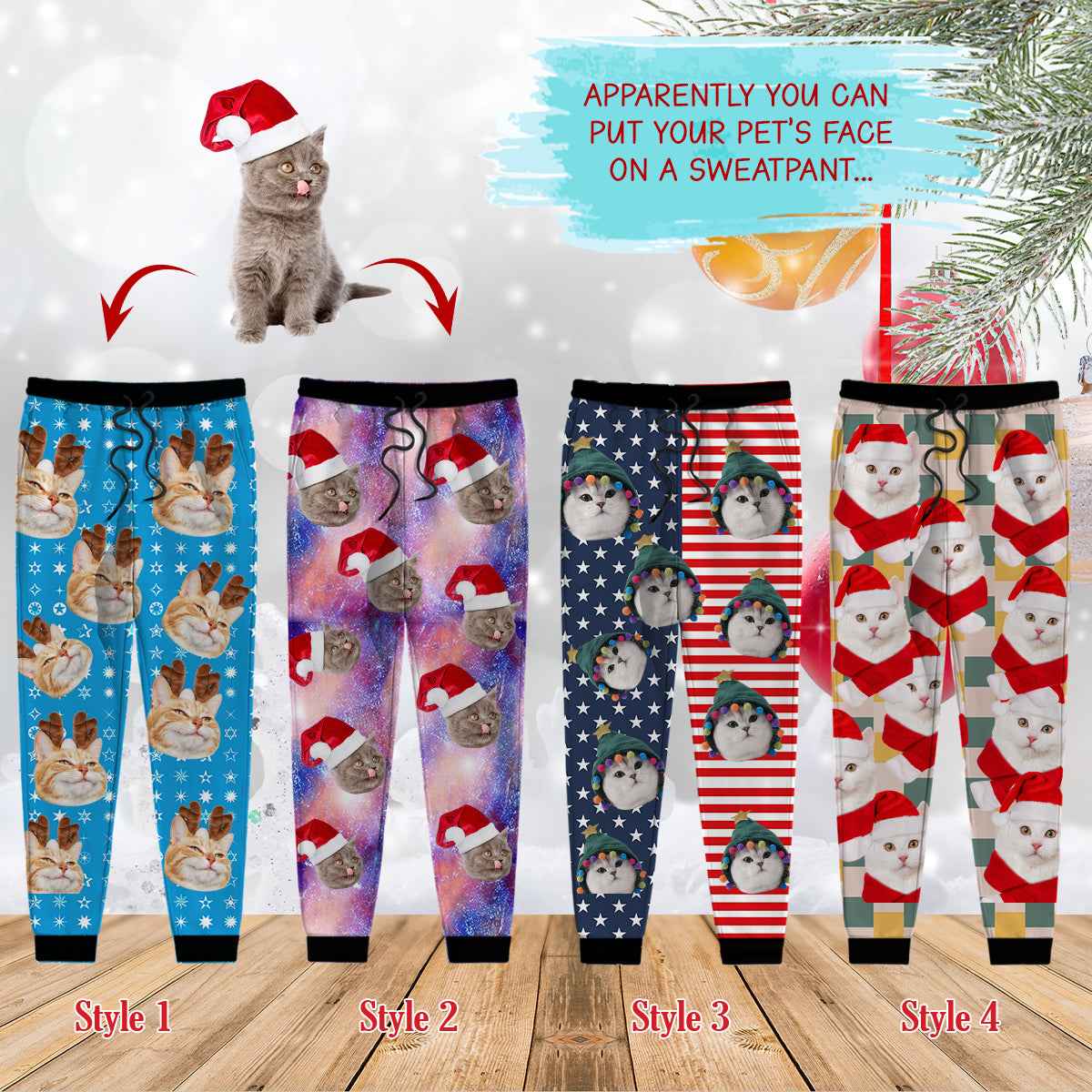 Custom Photo With Christmas Pattern Dog Cat For Men and Women Sweatpants - Demiq Ecommerce