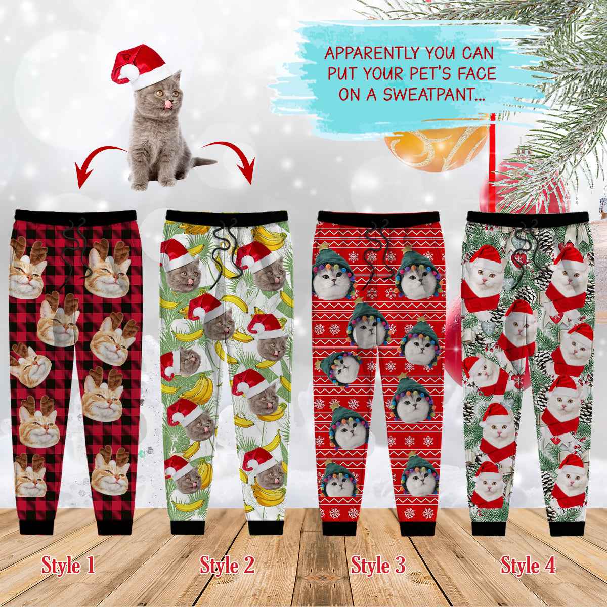 Custom Photo With Christmas Pattern Dog Cat For Men and Women Sweatpants - Demiq Ecommerce